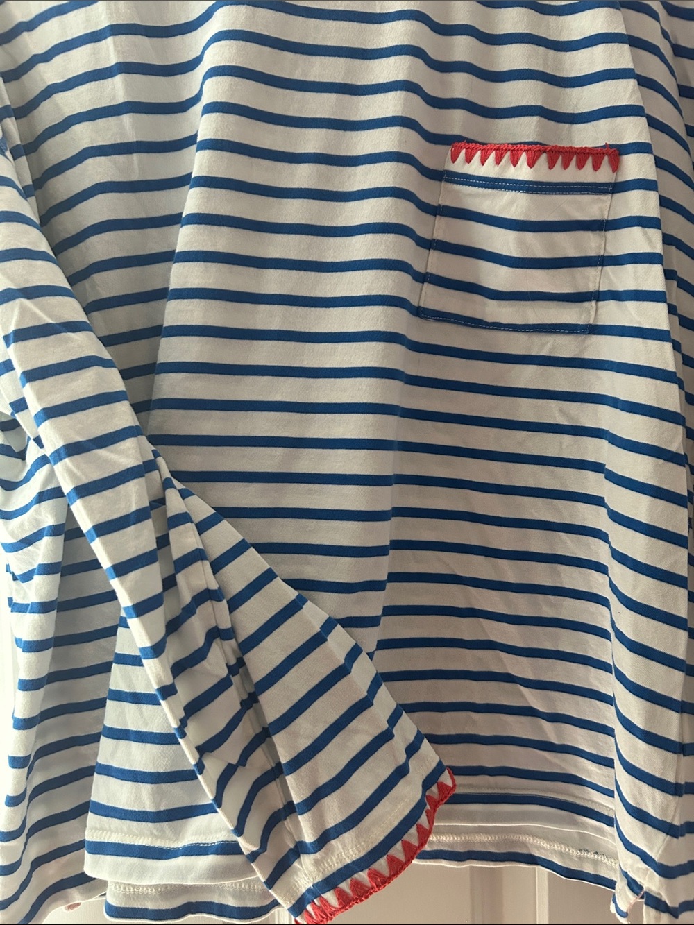 Women’s Blue & White Striped Long-Sleeve Tee with Coral Trim - Picture 4 of 4